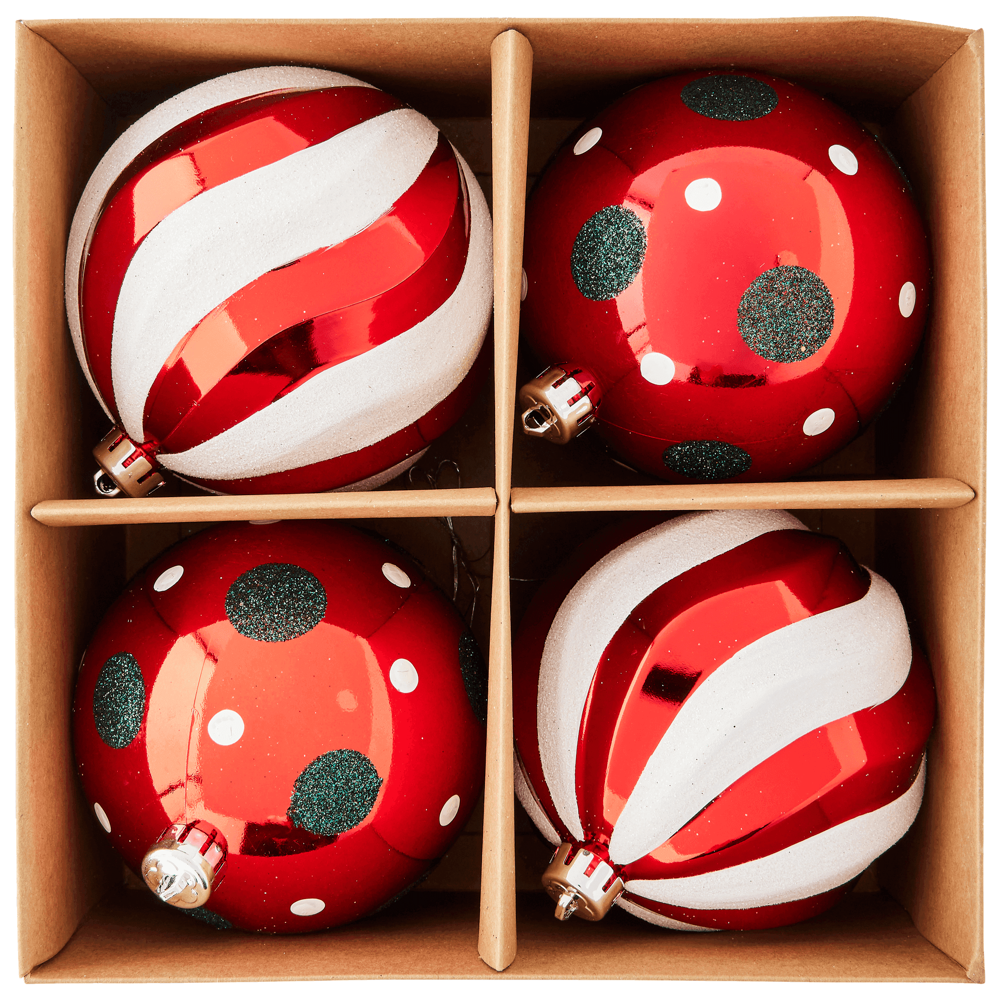 Boîte de 4 boules de Noël rouges et blanches Ø 10 cm - ECLOZ - Image 1