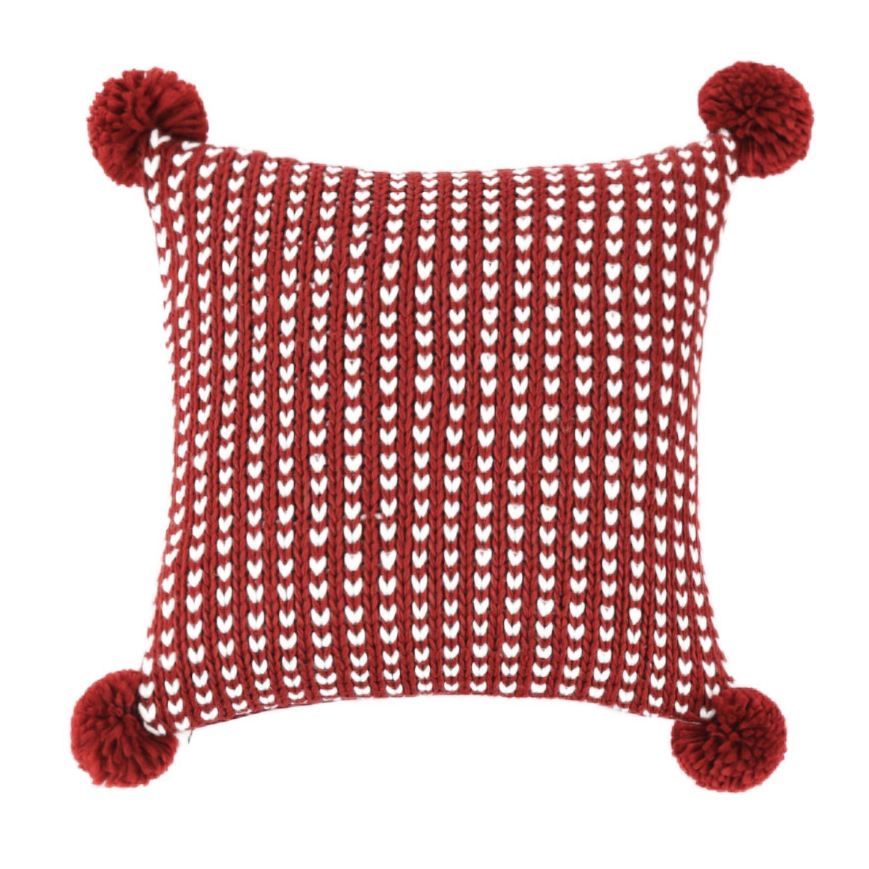 Ecloz - Coussin tricoté avec pompons rouge - ECLOZ
