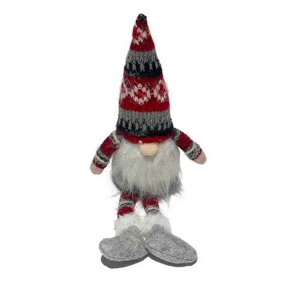 Décoration gnome gris et rouge assis H. 36 cm - ECLOZ - Image 1