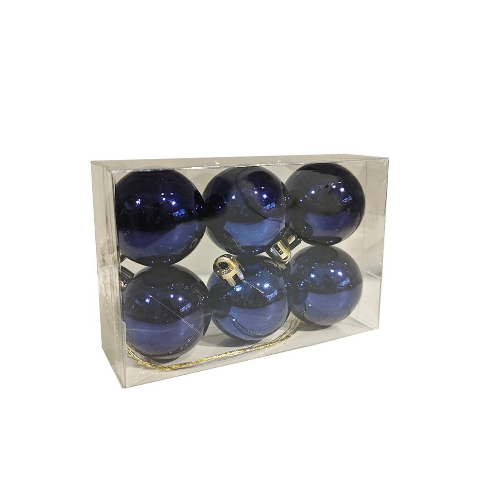 Ecloz - Boîte de 6 boules de Noël en plastique bleu Ø 4 cm - ECLOZ