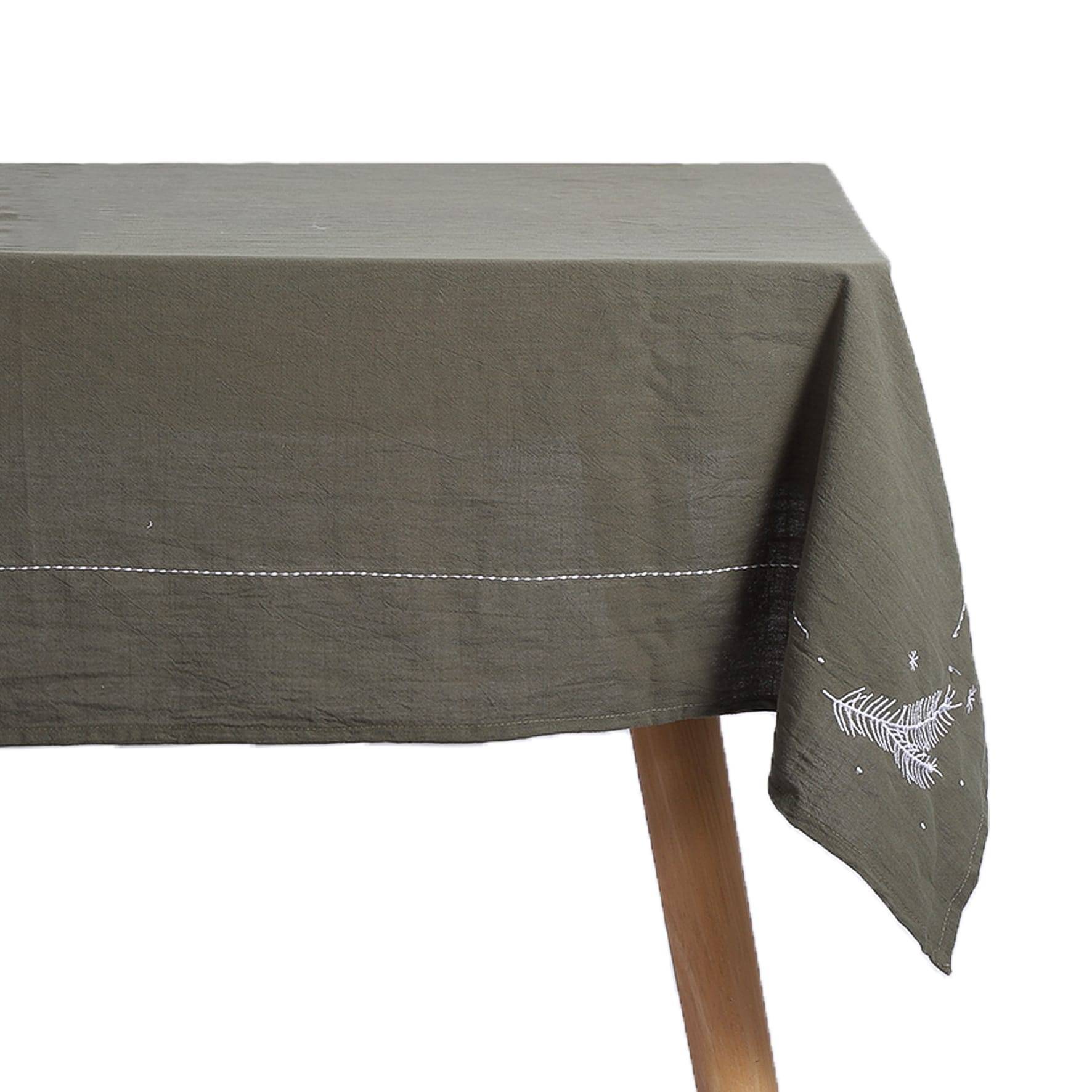 Nappe verte brodée argent L.250 x l.130 cm - ECLOZ