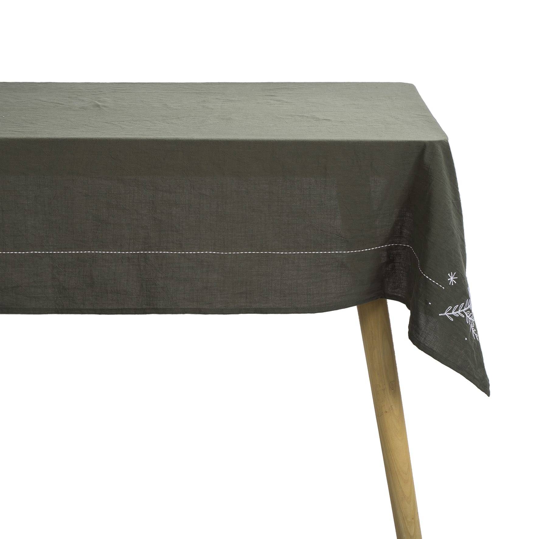 Nappe verte brodée argent L.250 x l.130 cm - ECLOZ - Image 3