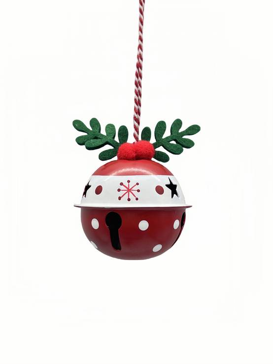 Boule de Noël grelot rouge avec motif feuille blanche Ø 4 cm - ECLOZ - Image 1