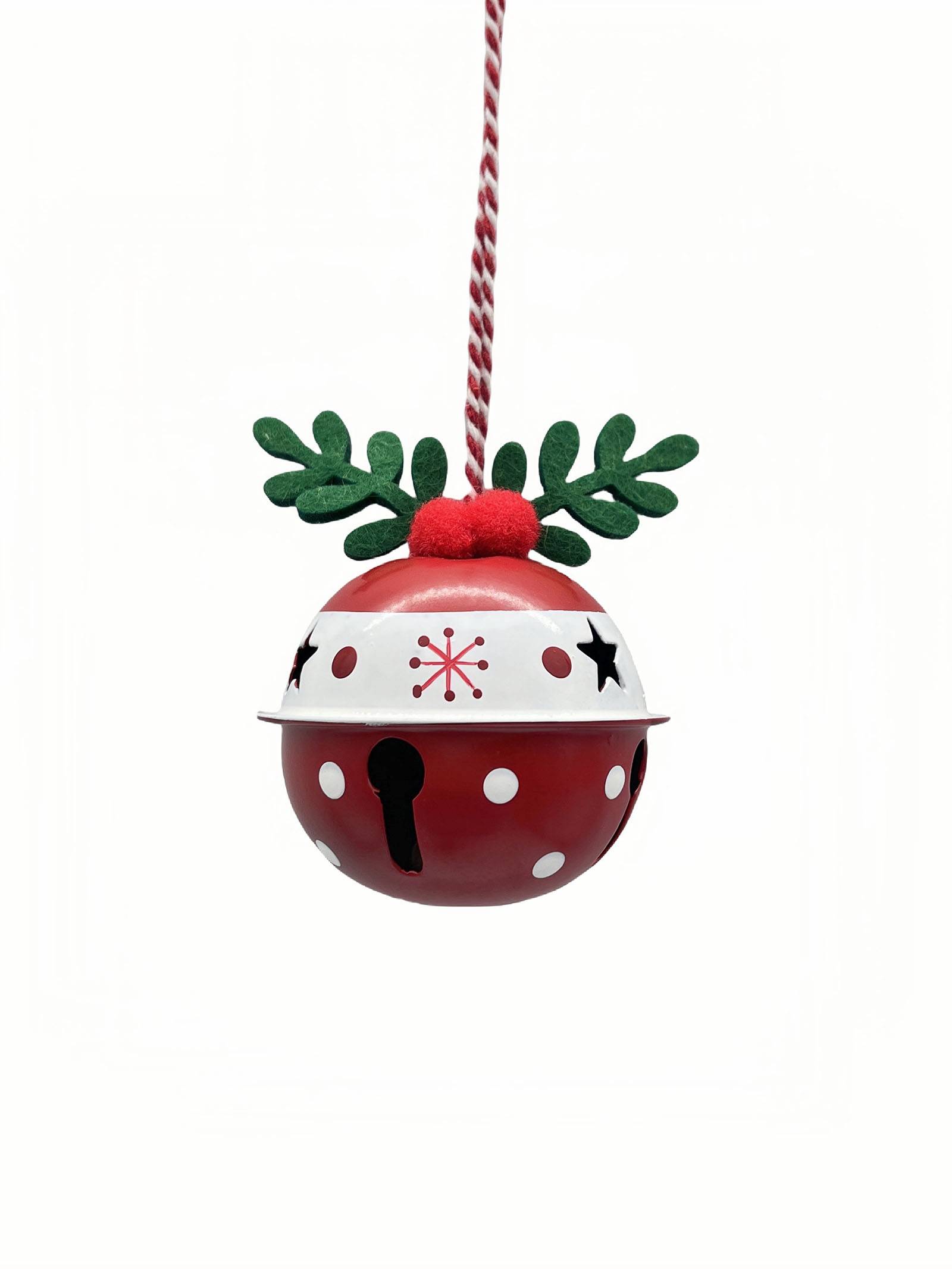 Boule de Noël grelot rouge avec motif feuille blanche Ø 4 cm - ECLOZ - Image 1