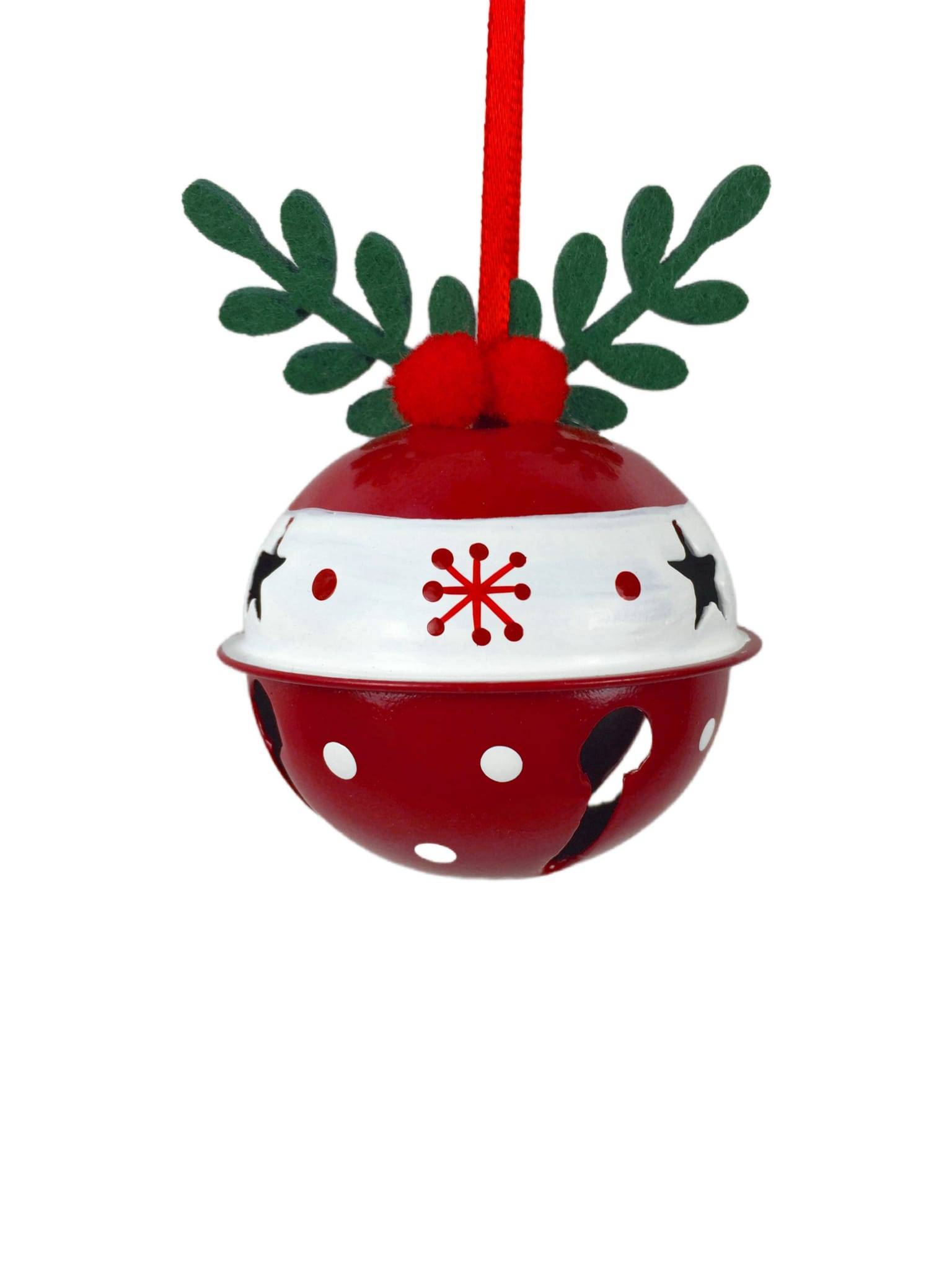 Boule de Noël grelot rouge avec motif feuille blanche Ø 4 cm - ECLOZ - Image 2