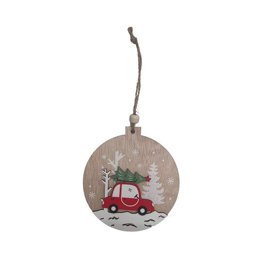Suspension décorative de Noël - voiture rouge avec sapin - ECLOZ - Image 1