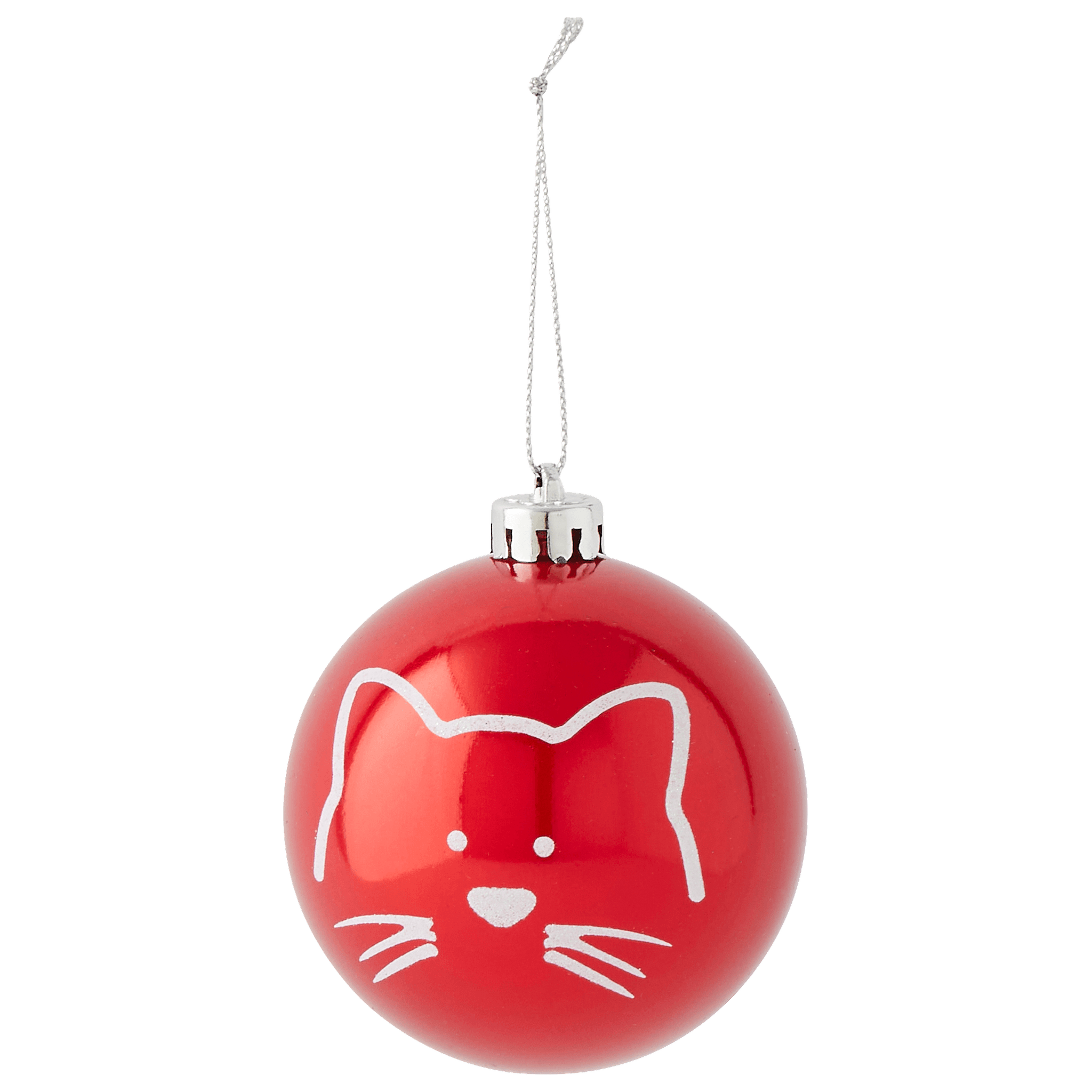 Boule de Noël rouge décor chat blanc en plastique Ø 8 cm - ECLOZ - Image 2