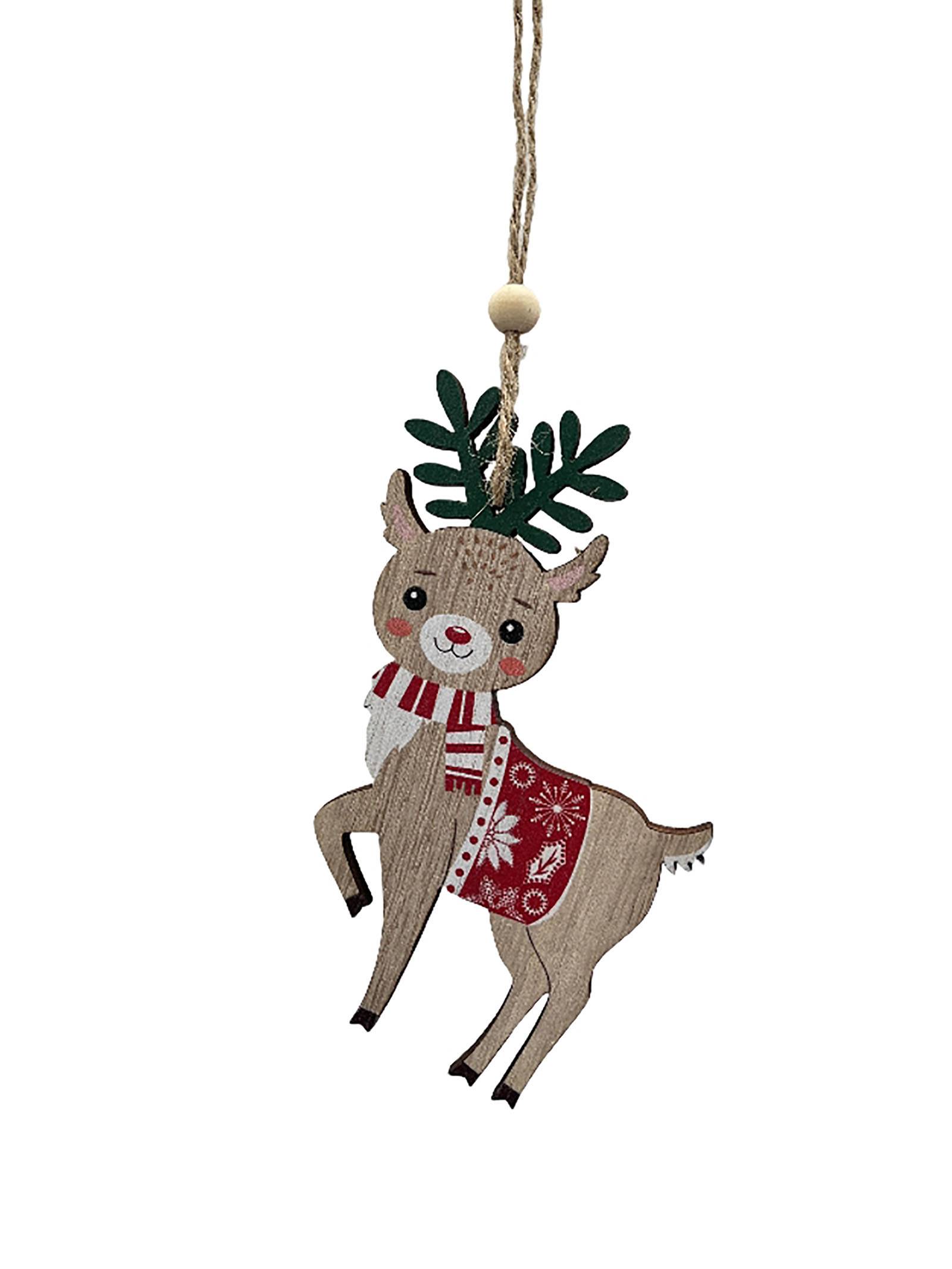 Suspension décorative de Noël - renne en bois rouge et vert - ECLOZ