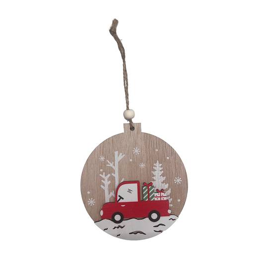 Suspension décorative de Noël - voiture rouge bois - ECLOZ - Image 1