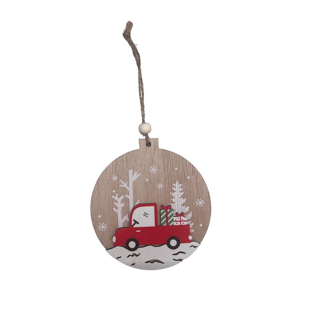 Suspension décorative de Noël - voiture rouge bois - ECLOZ - Image 1