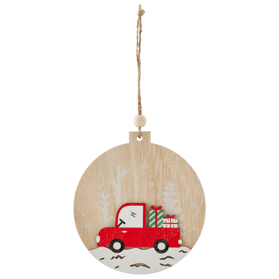 Suspension décorative de Noël - voiture rouge bois - ECLOZ - Image 2