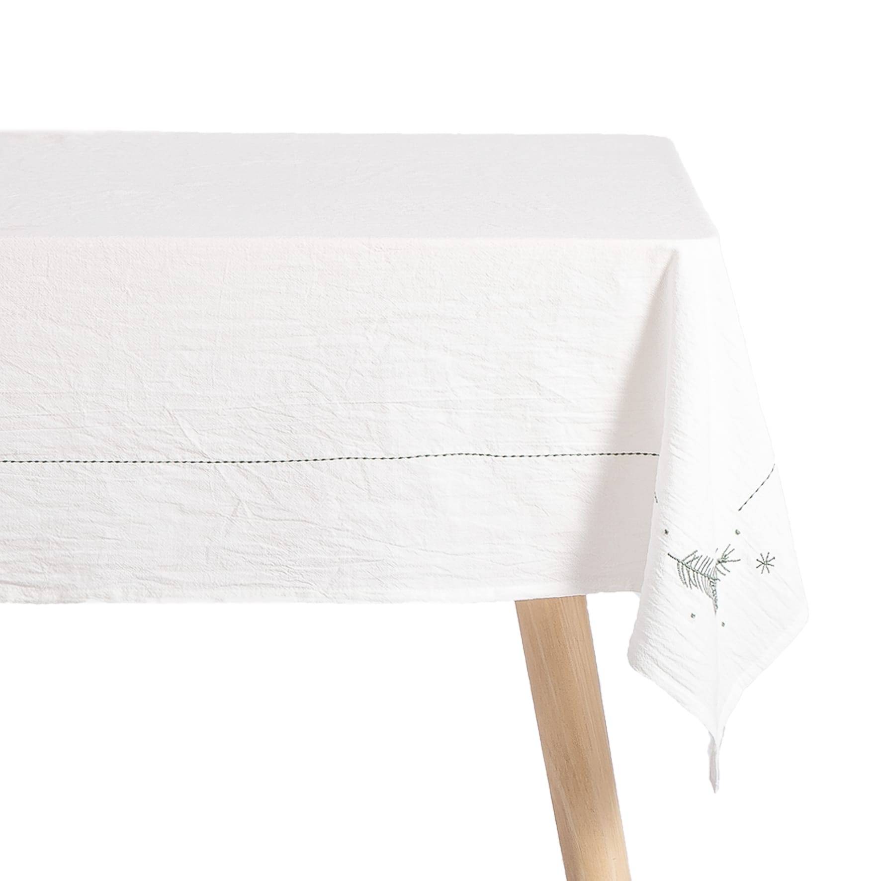 Nappe blanche brodée verte L.250 x l.130 cm - ECLOZ - Image 1
