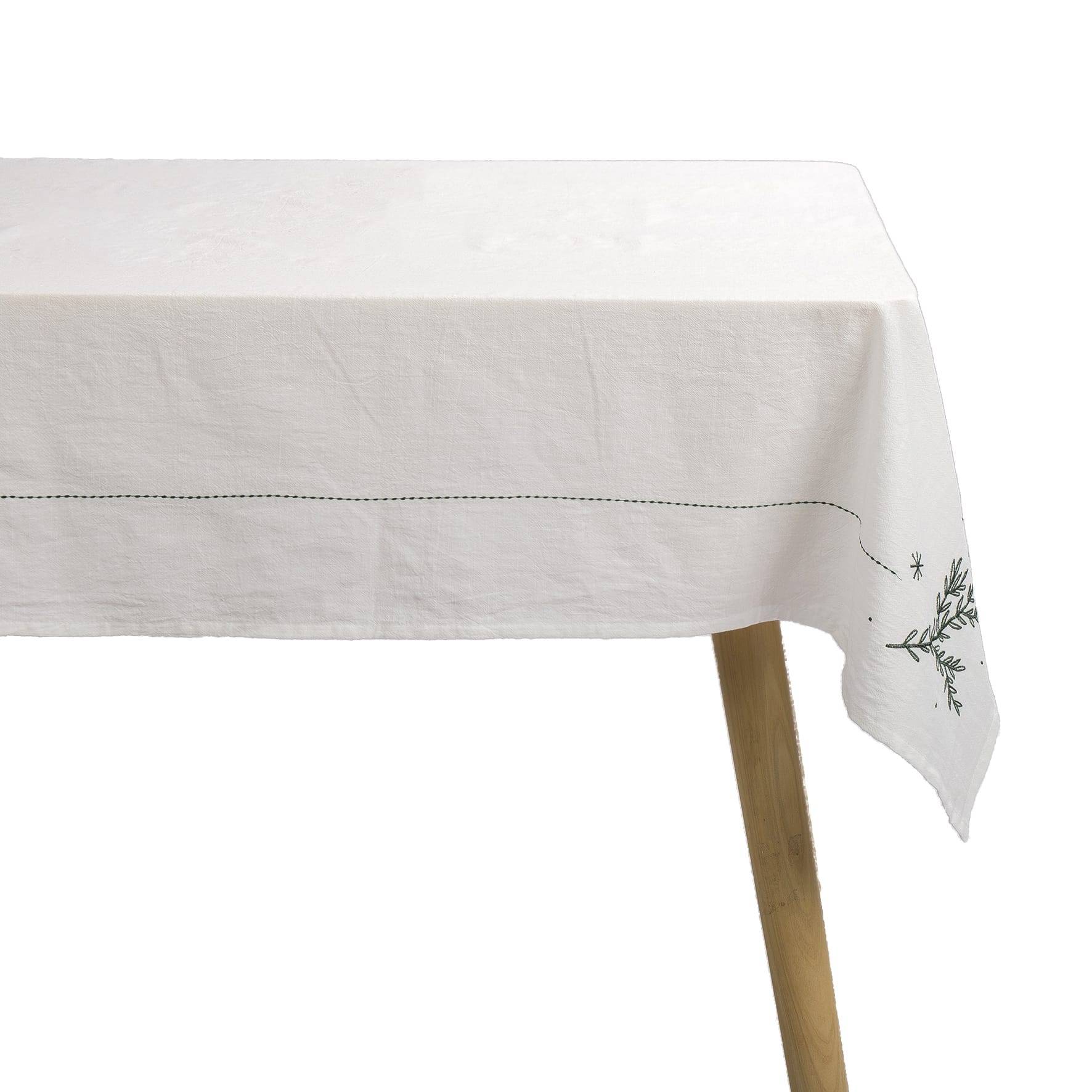 Nappe blanche brodée verte L.250 x l.130 cm - ECLOZ - Image 3