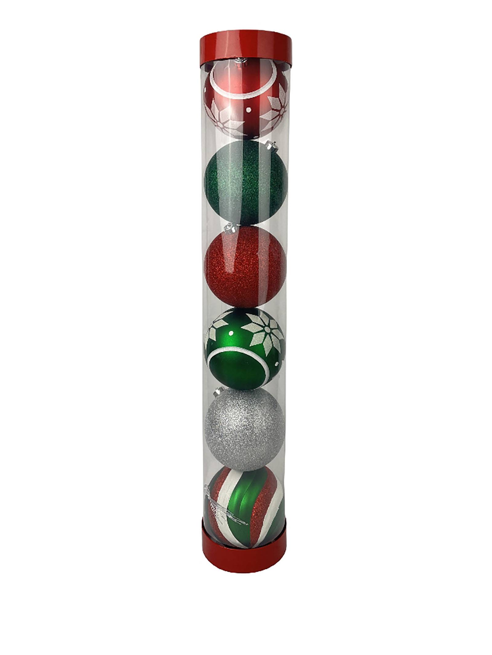 Ecloz - Tube de 6 boules de Noël Ø 15 cm rouges vertes et argent - ECLOZ - Image 1