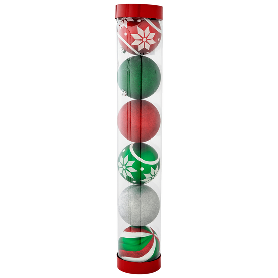 Ecloz - Tube de 6 boules de Noël Ø 15 cm rouges vertes et argent - ECLOZ - Image 2