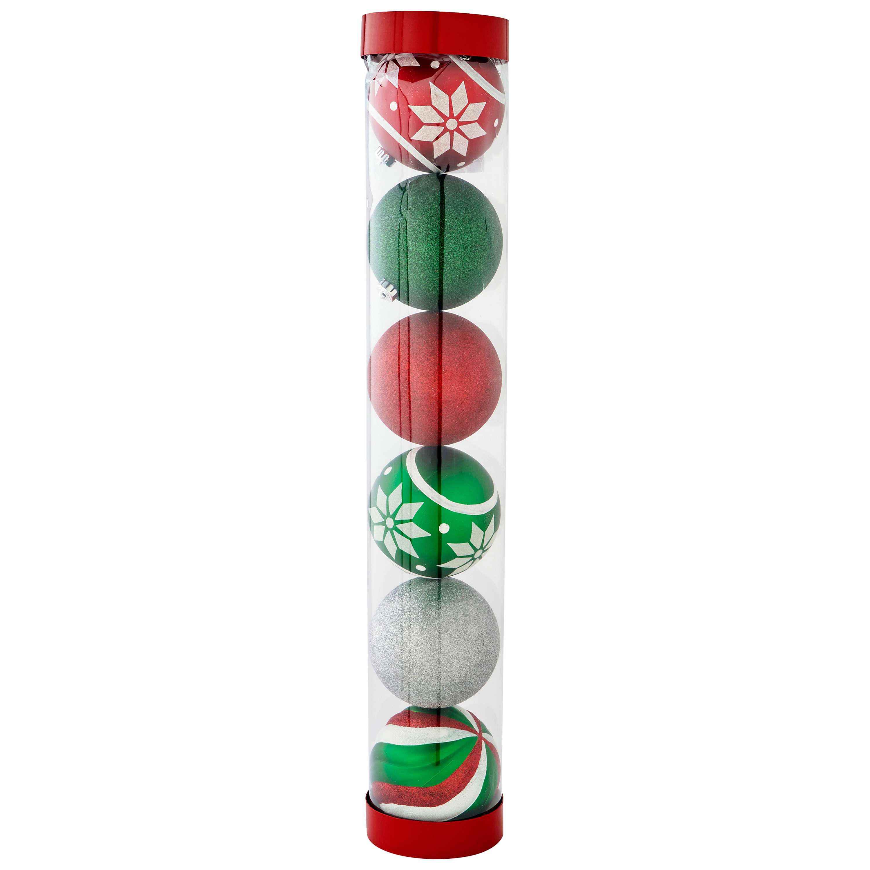 Ecloz - Tube de 6 boules de Noël Ø 15 cm rouges vertes et argent - ECLOZ - Image 2