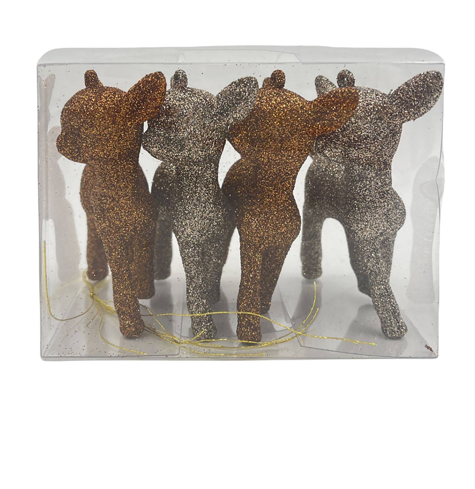 Boîte de 4 biches de Noël marron gris à paillettes - ECLOZ - Image 1