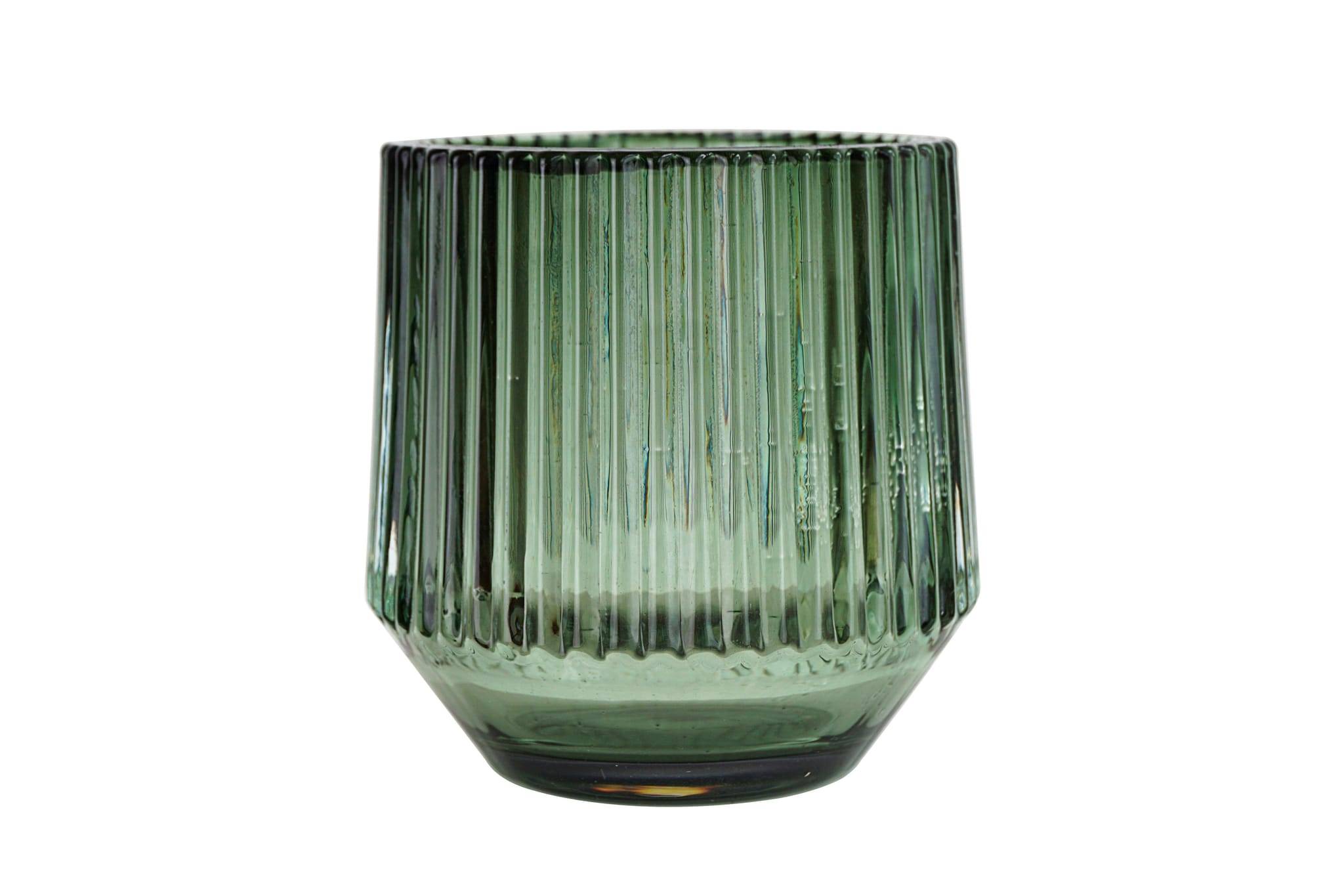 Bougeoir vert en verre strié H.9 cm - ECLOZ