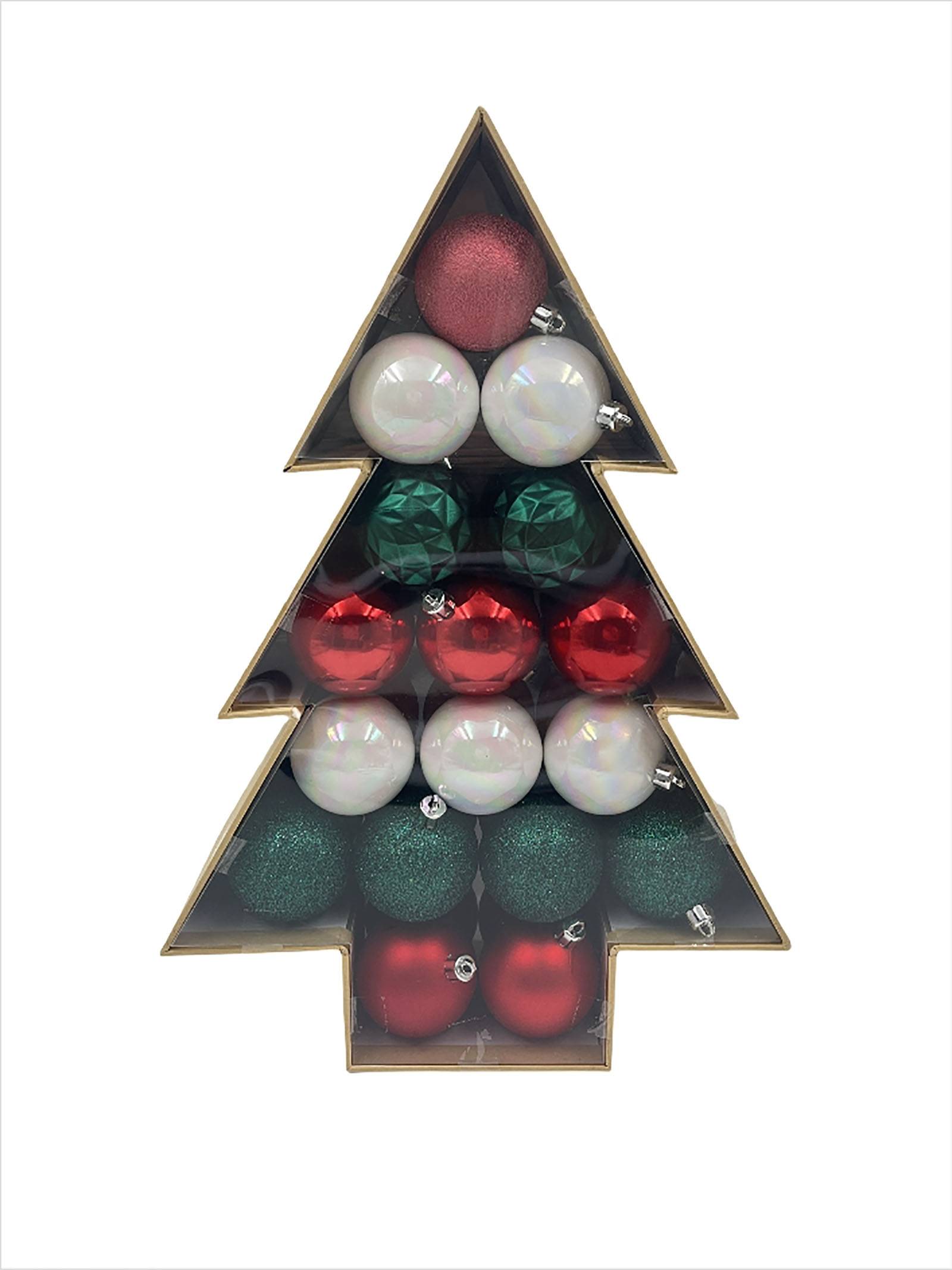 Ecloz - Boîte de 34 boules de Noël Ø 6 cm traditionnelles blanches vertes et rouges - ECLOZ - Image 1