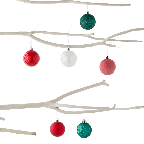 Ecloz - Boîte de 34 boules de Noël Ø 6 cm traditionnelles blanches vertes et rouges - ECLOZ - Image 2