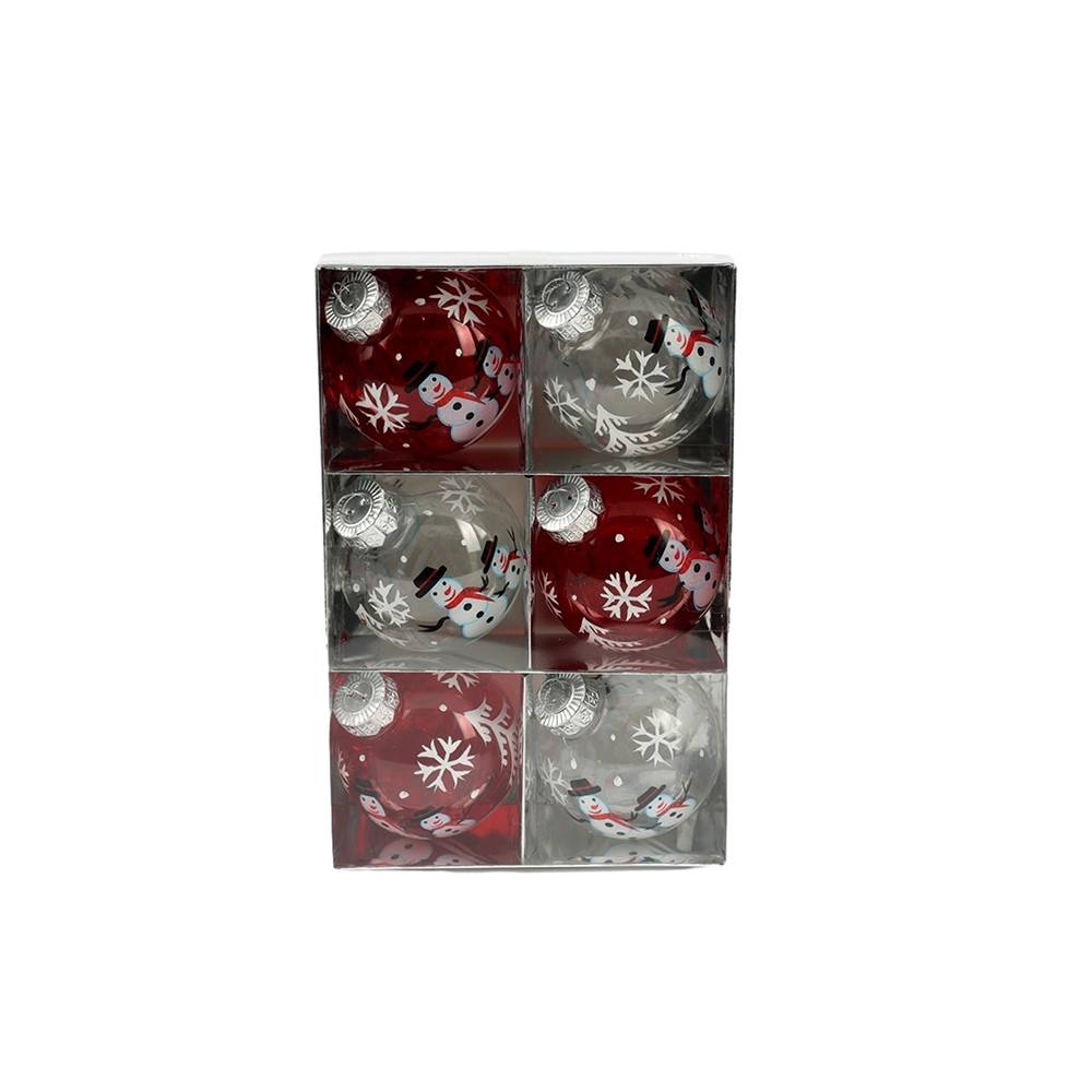 Ecloz - Boîte de 6 boules de Noël en plastique motif bonhomme de neige - ECLOZ - Image 1