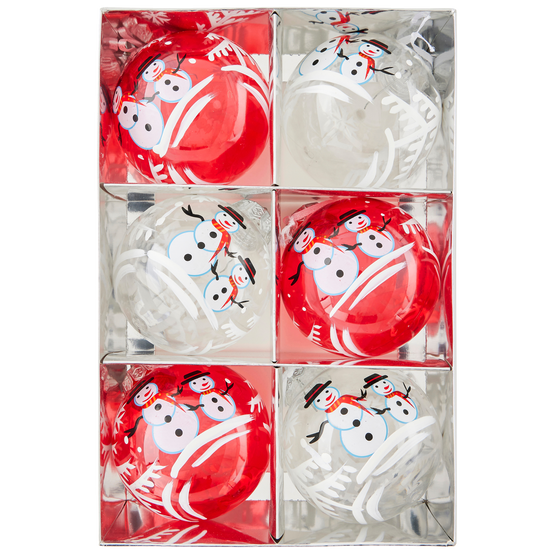 Ecloz - Boîte de 6 boules de Noël en plastique motif bonhomme de neige - ECLOZ - Image 3
