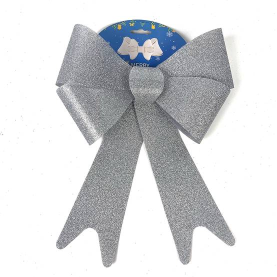 Nœud décoratif de Noël en argent brillant plastique - ECLOZ