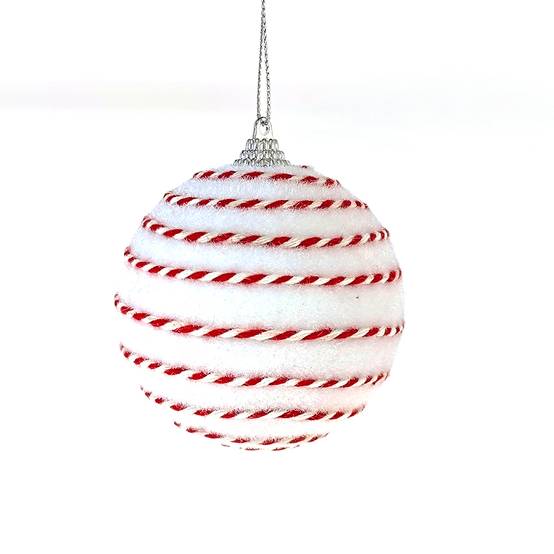 Boule blanche rayée rouge Ø 8 cm en mousse - ECLOZ - Image 1