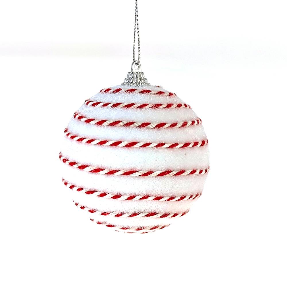 Boule blanche rayée rouge Ø 8 cm en mousse - ECLOZ - Image 1