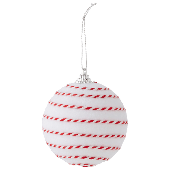 Boule blanche rayée rouge Ø 8 cm en mousse - ECLOZ - Image 2
