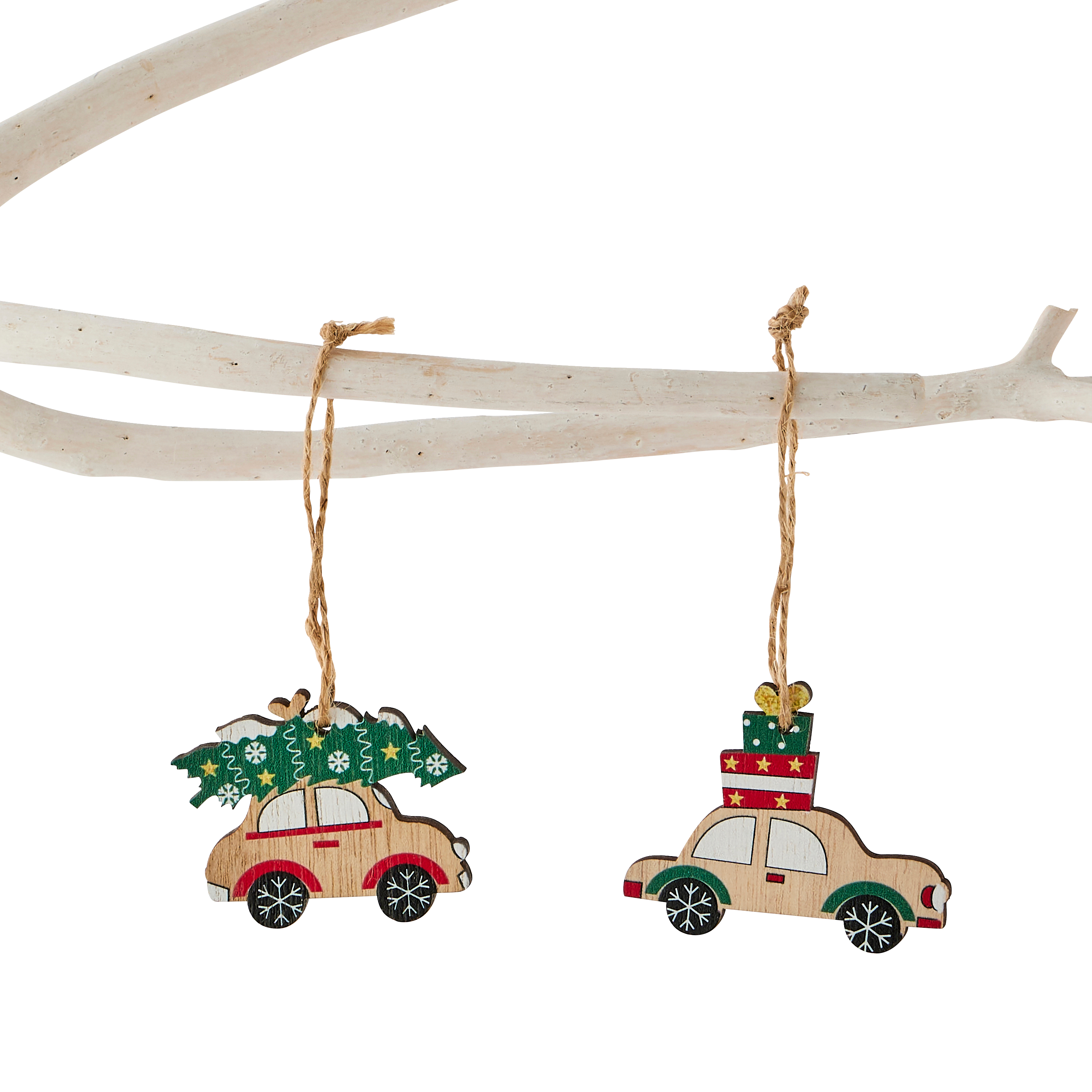 Ecloz - Boîte de 8 suspensions décoratives de Noël - voitures en bois - ECLOZ - Image 2