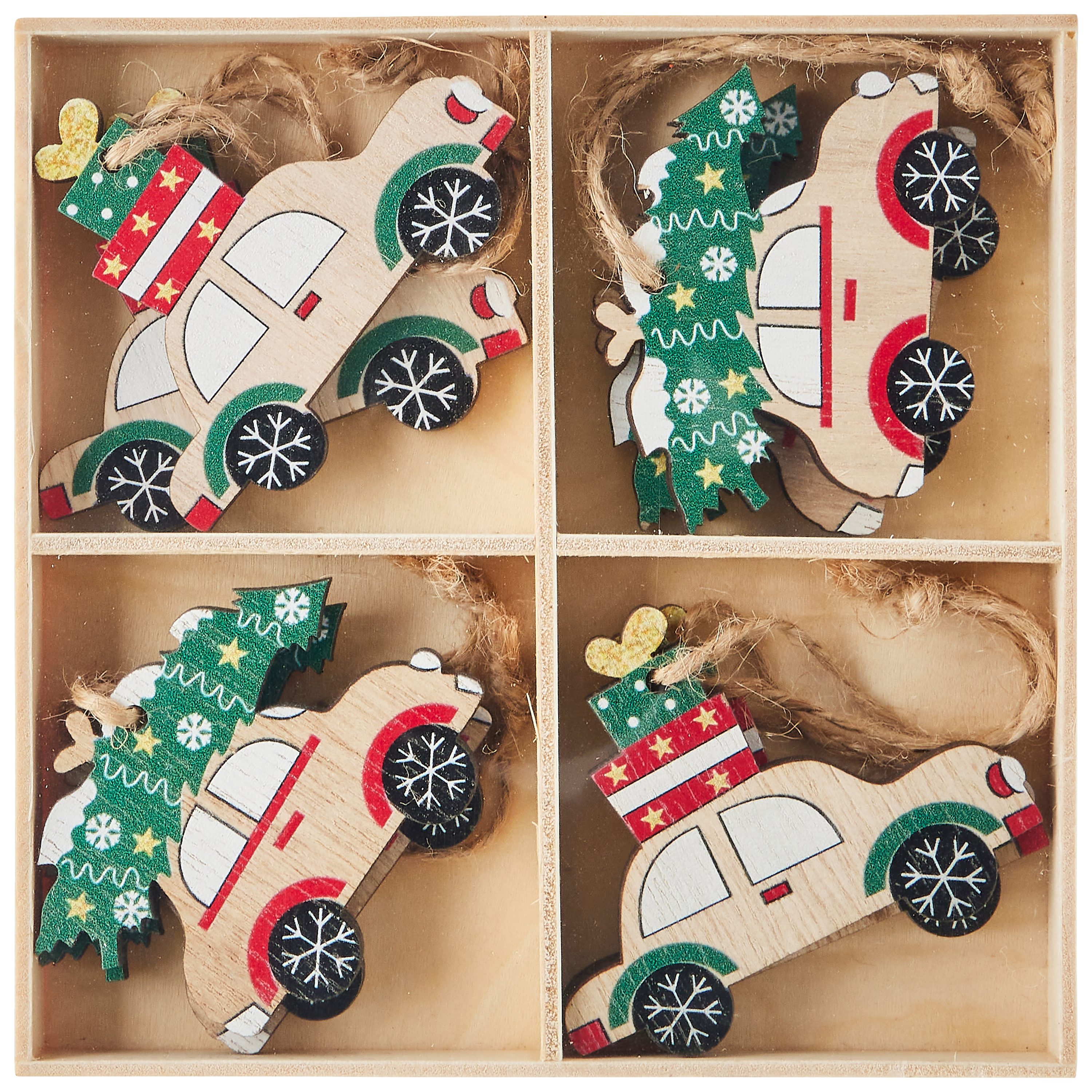 Ecloz - Boîte de 8 suspensions décoratives de Noël - voitures en bois - ECLOZ - Image 3