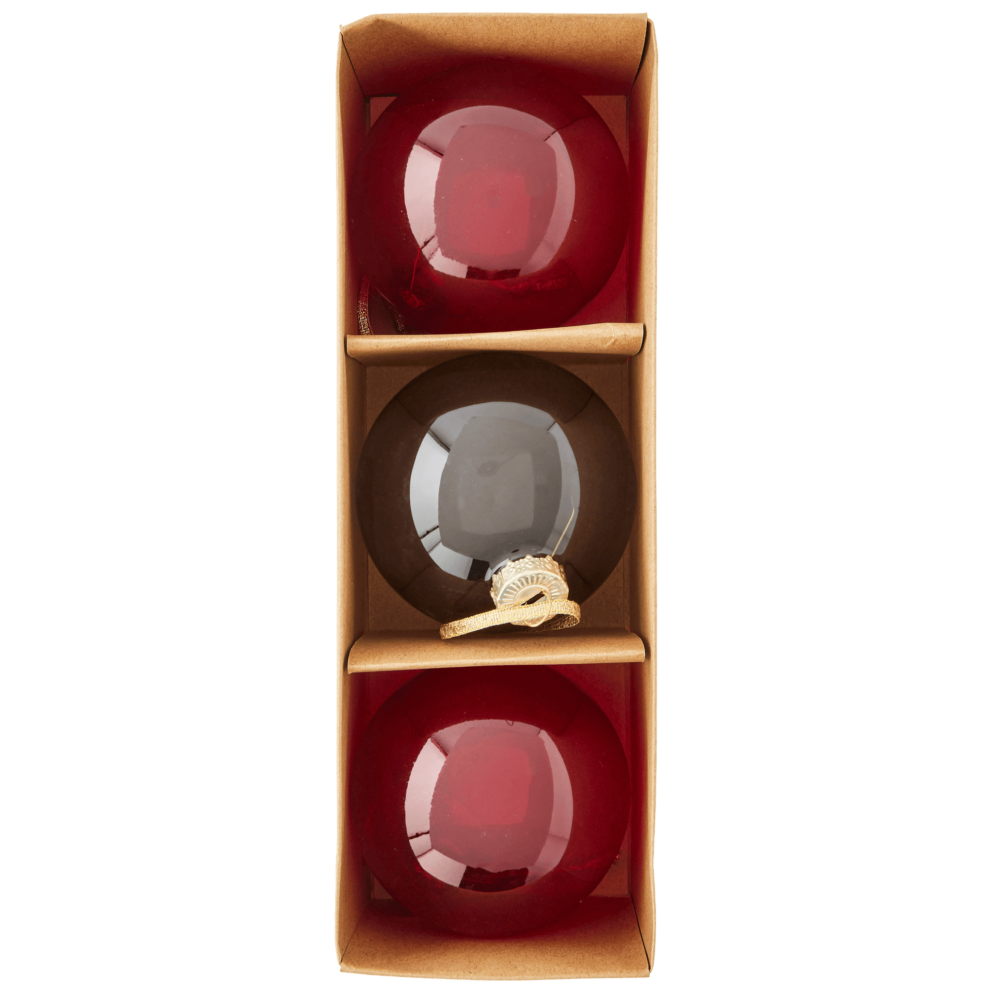 Boîte de 3 boules de Noël grises et rouges Ø 8 cm - ECLOZ - Image 2
