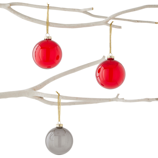 Boîte de 3 boules de Noël grises et rouges Ø 8 cm - ECLOZ - Image 3