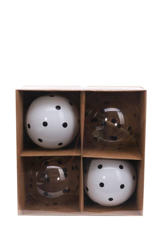 Boîte de 4 boules de Noël blanches à pois noir Ø 8 cm - ECLOZ