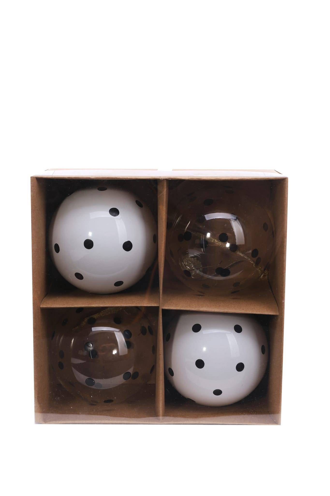 Boîte de 4 boules de Noël blanches à pois noir Ø 8 cm - ECLOZ