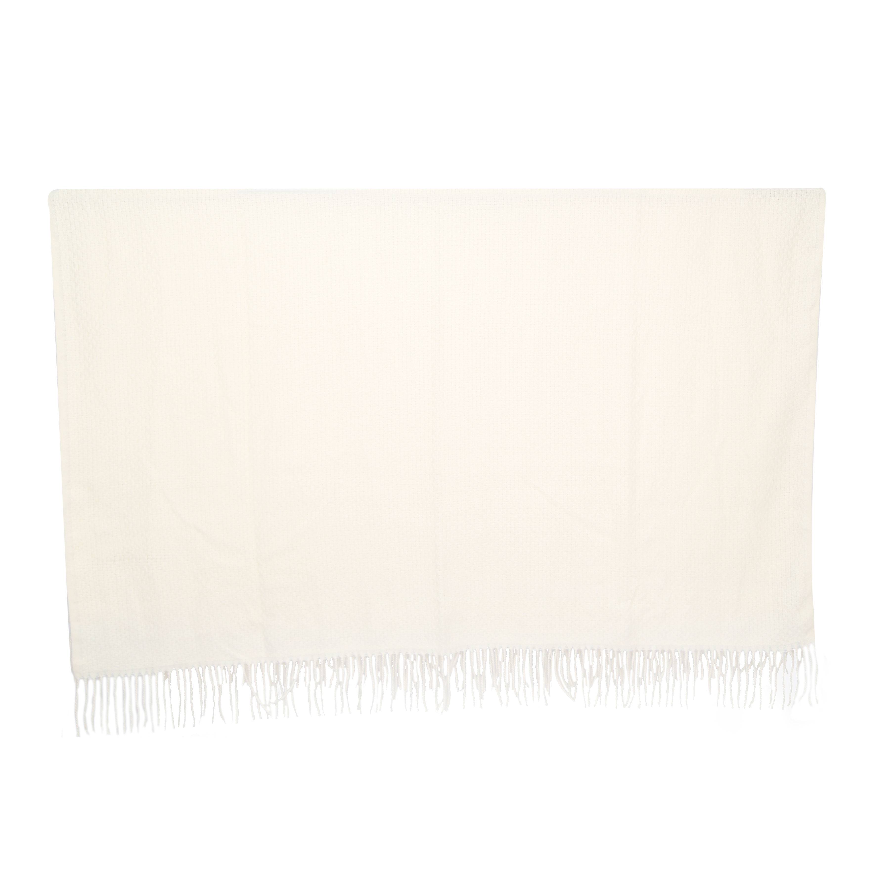 Plaid à franges blanc L.160 x l.130 cm - ECLOZ