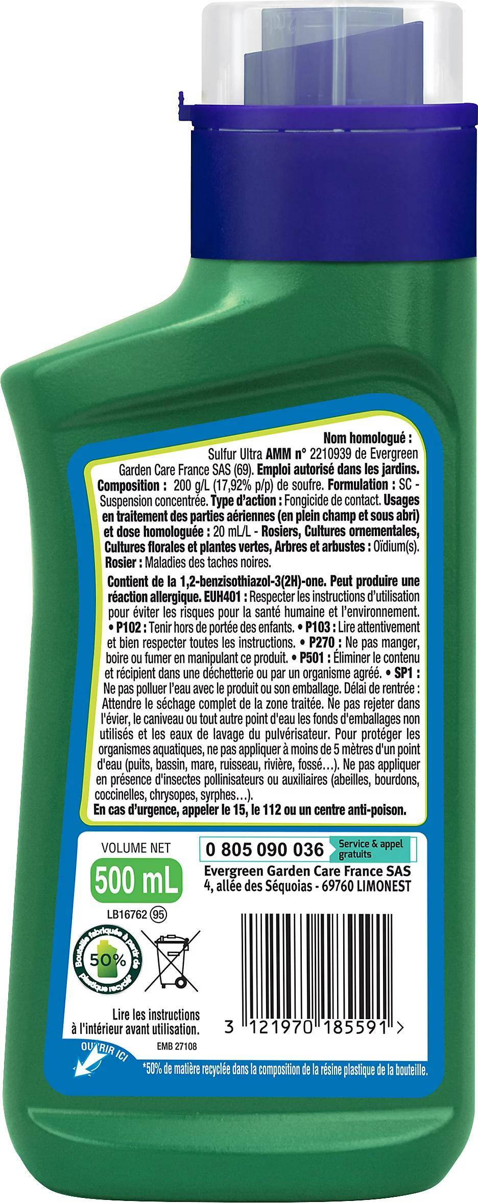 Anti-maladies Rosiers Ultra UAB fongicide soufre liquide concentré 500 ml - Fertiligene - Image 1