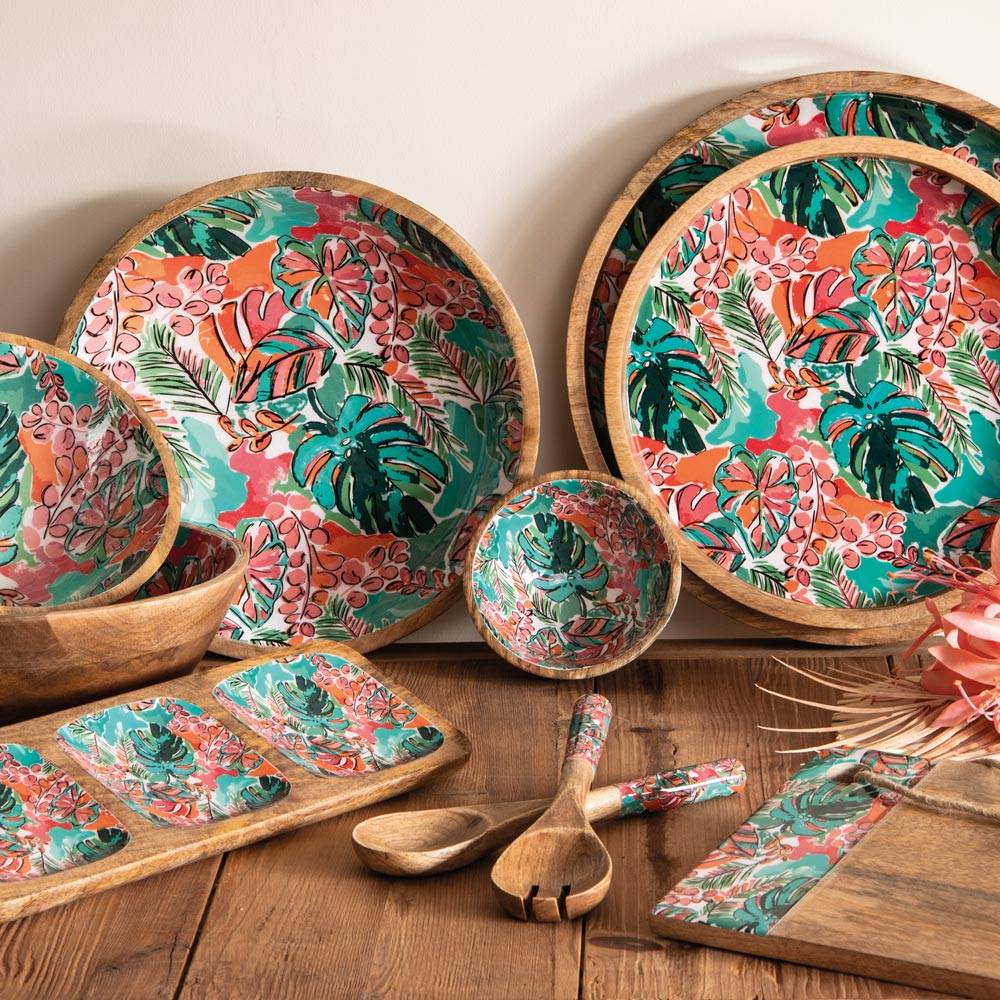 Table Passion - Couvert à salade Florida bois décoré 28 cm - TABLE PASSION - Image 2