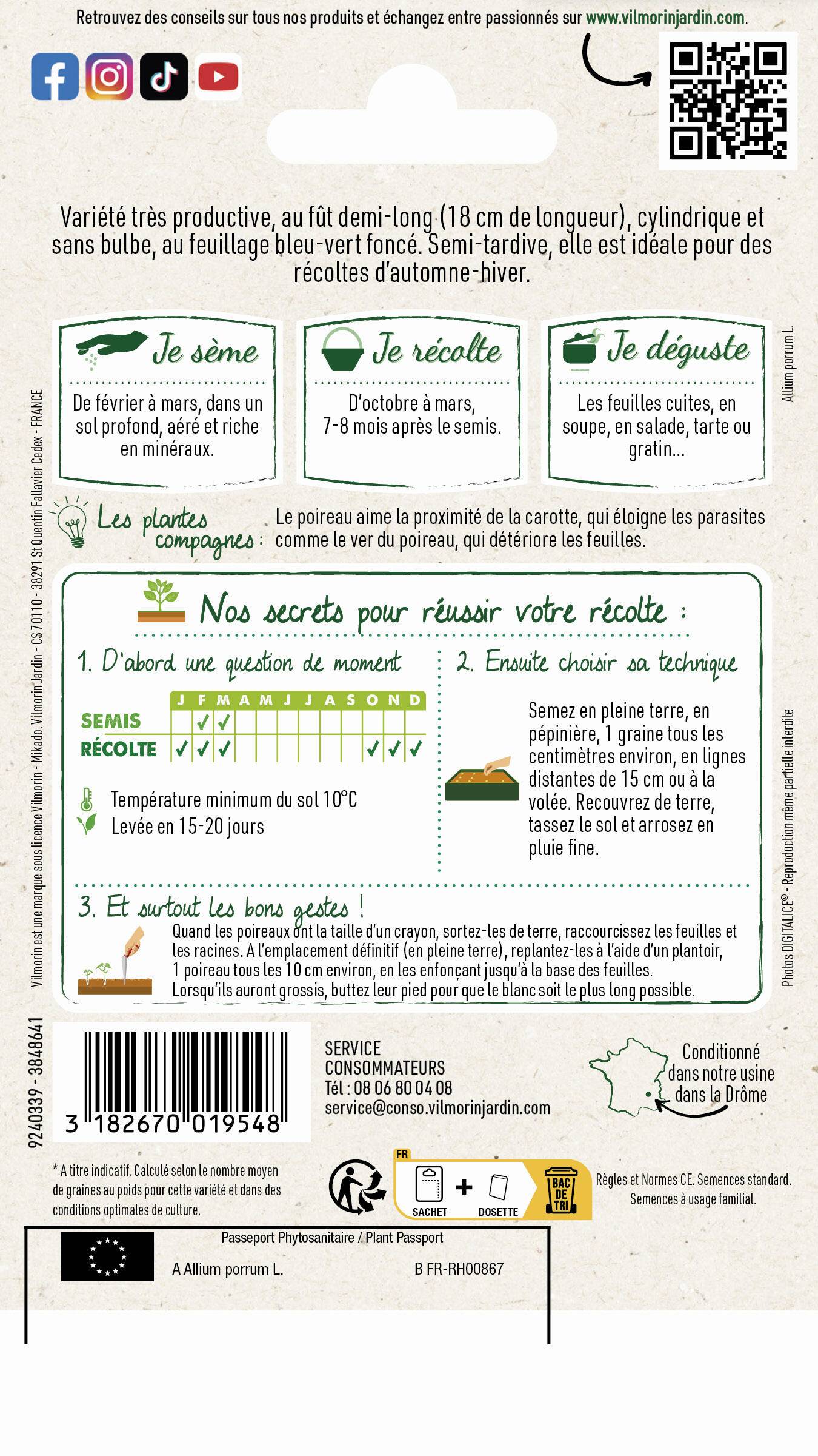 Vilmorin - Poireau Armor serie 1 sachet graines 1 g - Vilmorin - Image 2