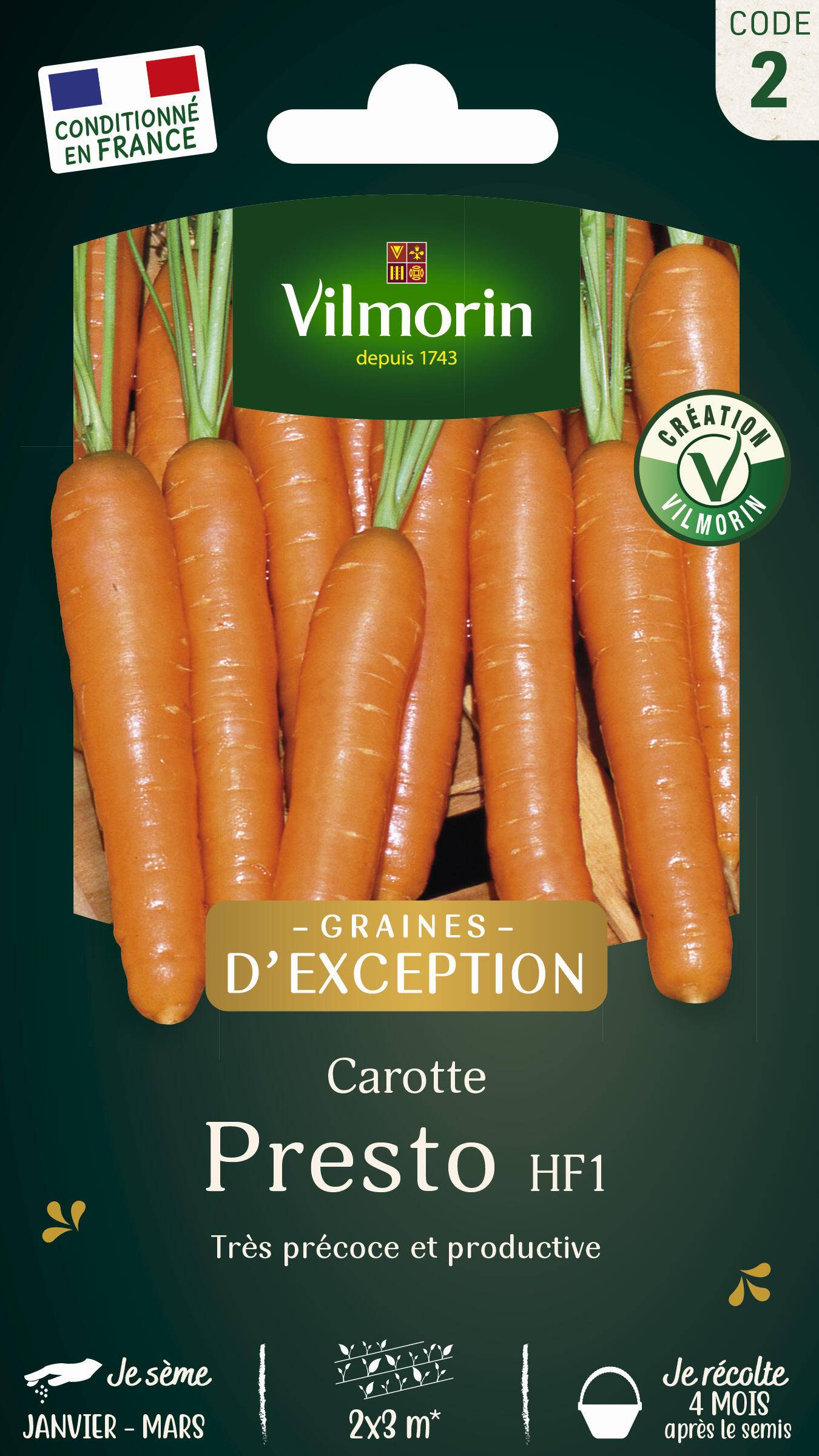 Vilmorin - Carotte Presto F1 Graines d'Exception série 2 sachet graines 1 g - Vilmorin - Image 1