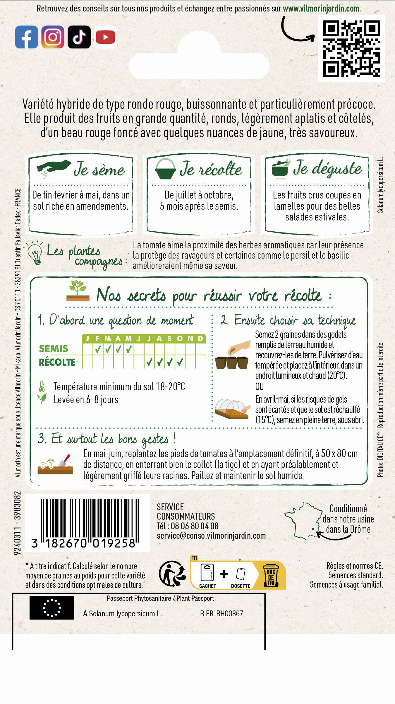 Vilmorin - Tomate Fournaise F1 Graines d'Exception série 2 sachet graines 0,1 g - Vilmorin - Image 2