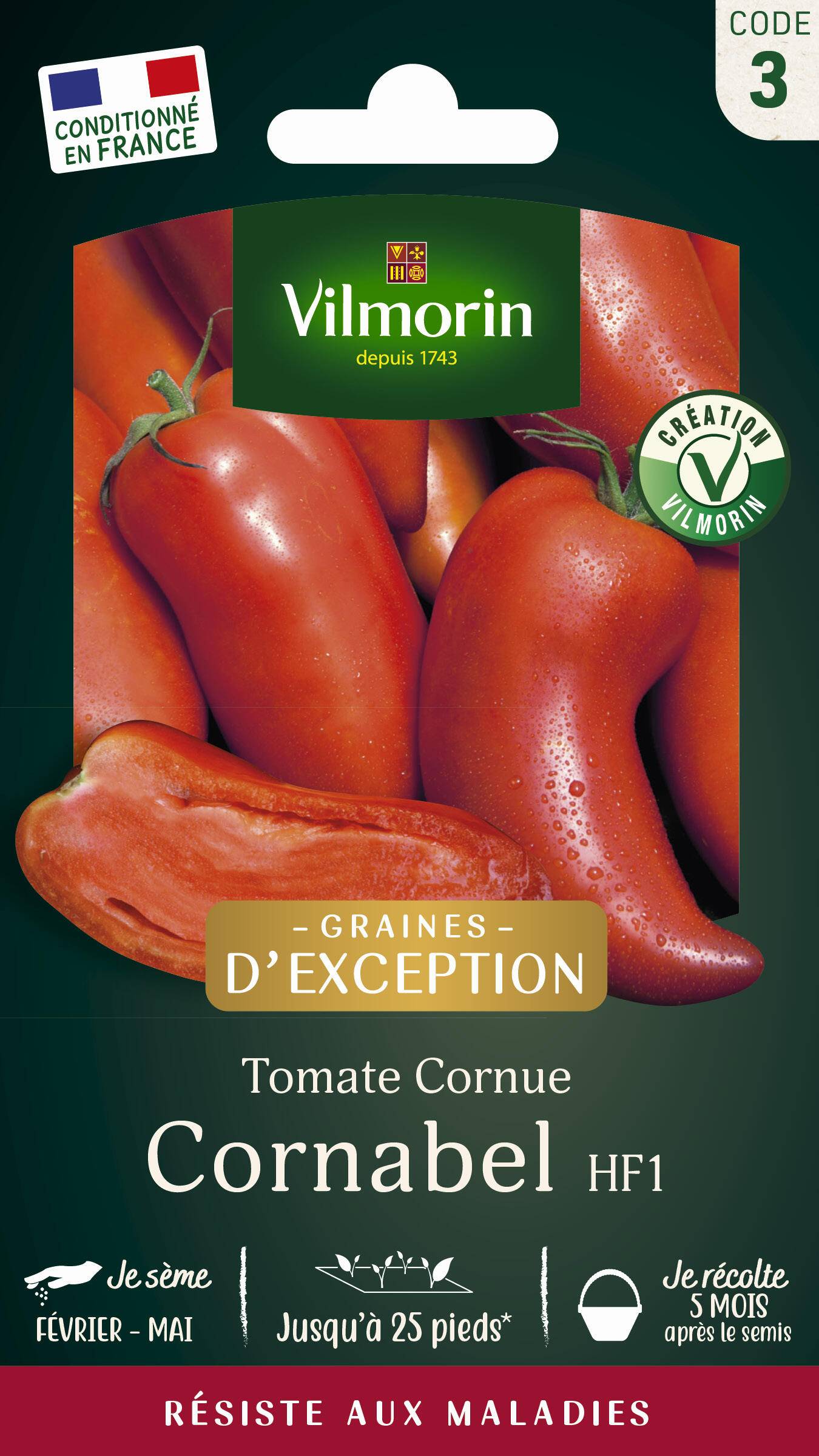 Vilmorin - Tomate Cornabel F1 serie 3 sachet graines 0,1 g - Vilmorin - Image 1