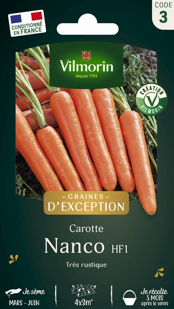 Vilmorin - Carotte Nanco F1 Graines d'Exception série 3 sachet graines 2 g - Vilmorin - Image 1
