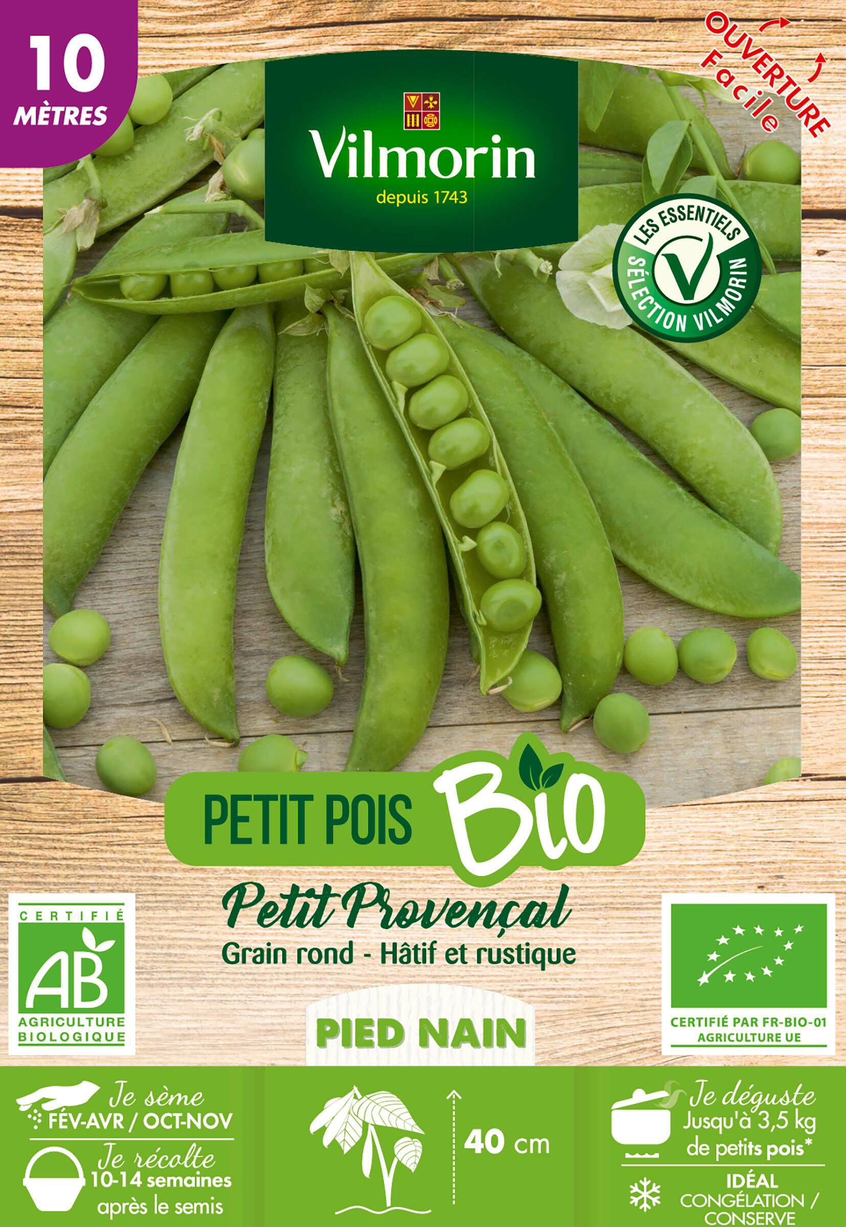 Vilmorin - Pois Petit Provençal Bio serie 10M boîte graines 123 g - Vilmorin - Image 1