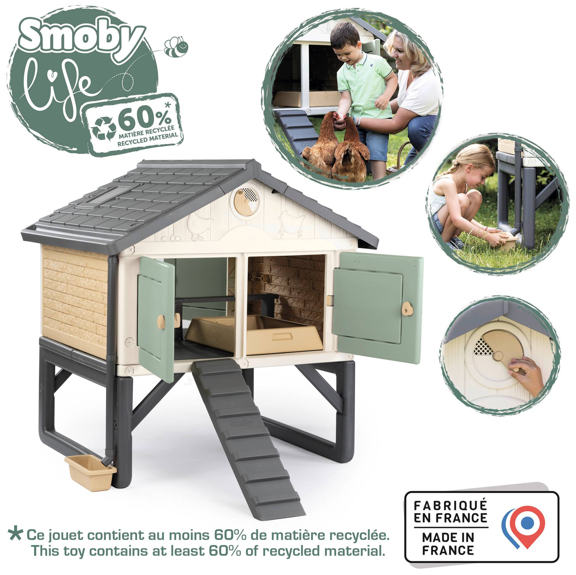 Smoby - Poulailler Cluck Cluck Cottage MIJ 5 poules en plastique recyclé - Smoby - Image 4