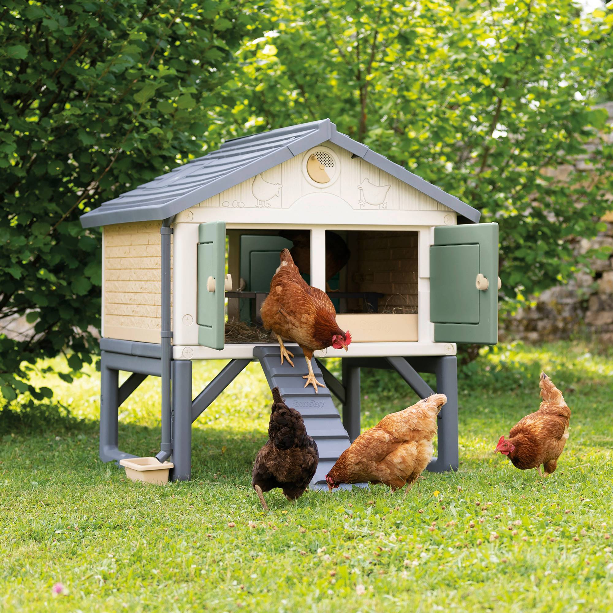 Smoby - Poulailler Cluck Cluck Cottage MIJ 5 poules en plastique recyclé - Smoby