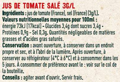 Les Sens du Terroir - Jus de tomate salé 3G/L 1 L - Les Sens du Terroir - Image 2
