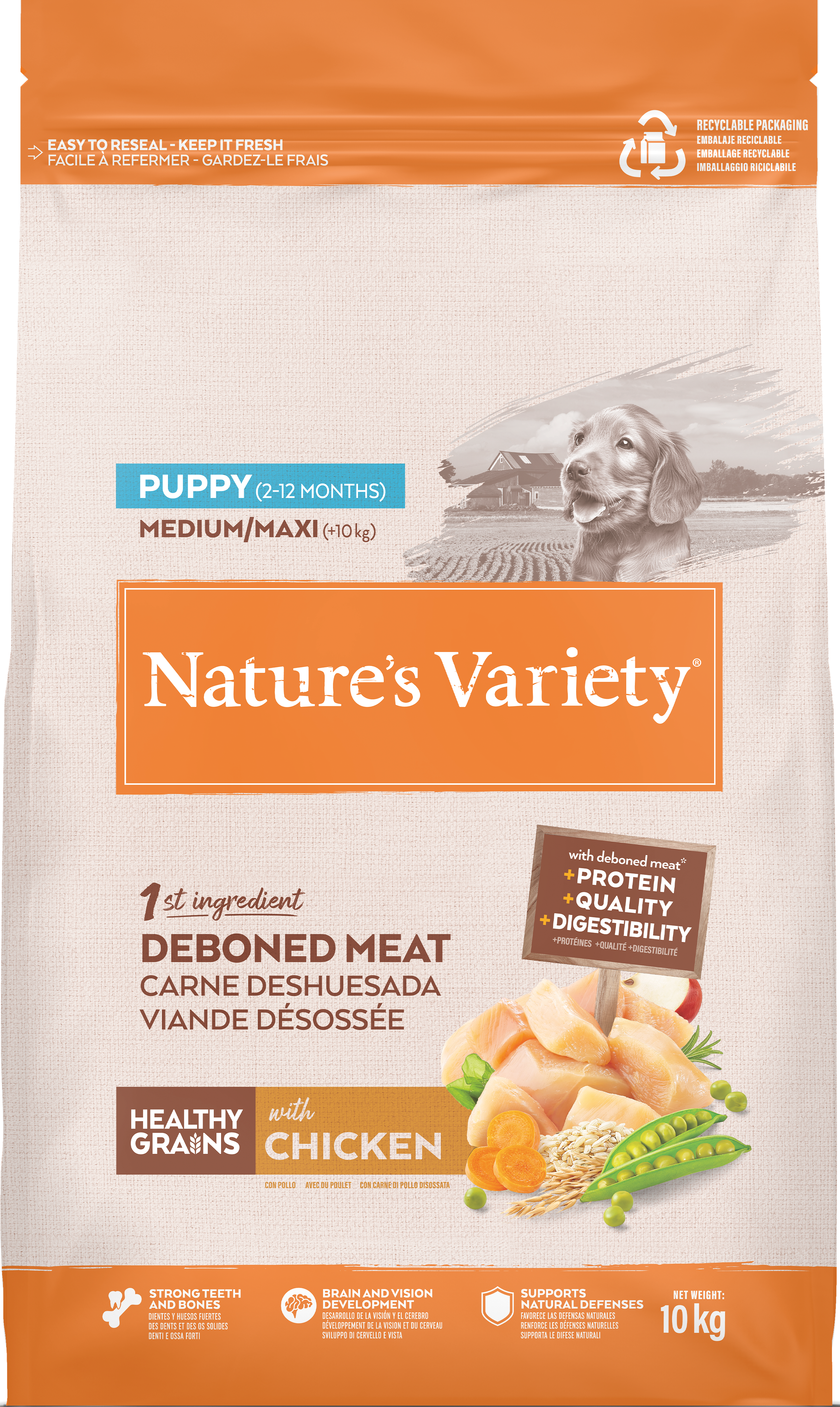 Croquettes pour chiot avec céréales saines medium maxi poulet 10 kg - Nature's Variety - Image 1