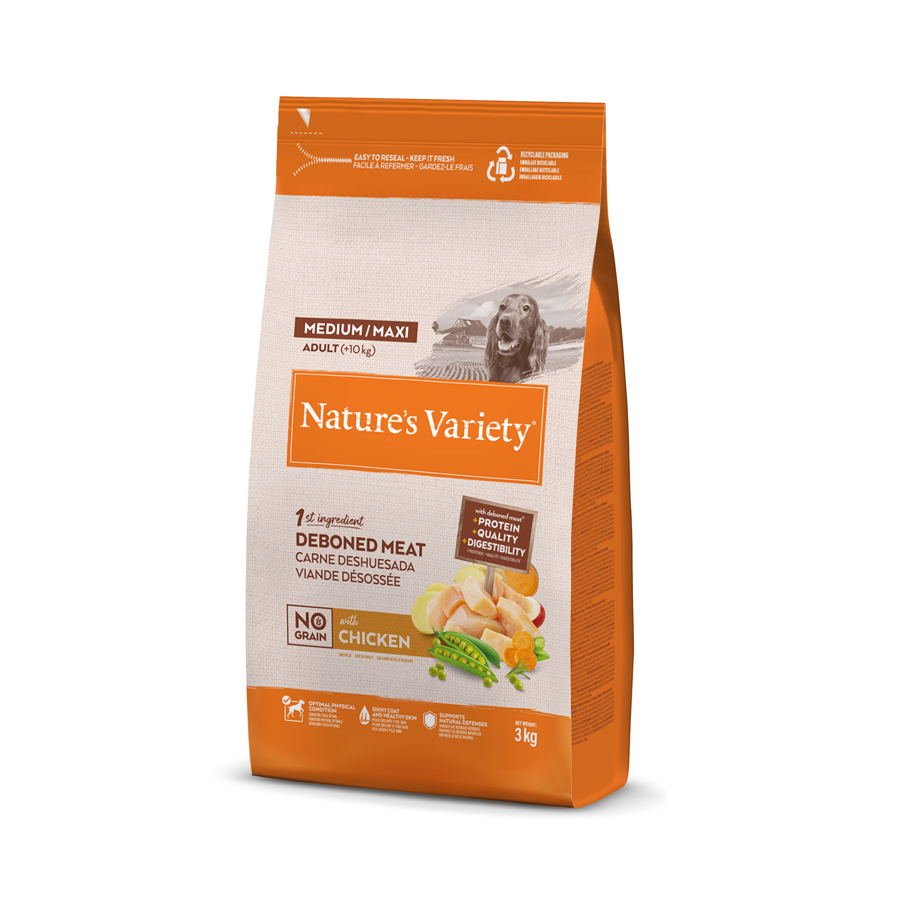 Croquettes pour chien adulte sans céréales medium maxi poulet 3 kg - Nature's Variety - Image 3